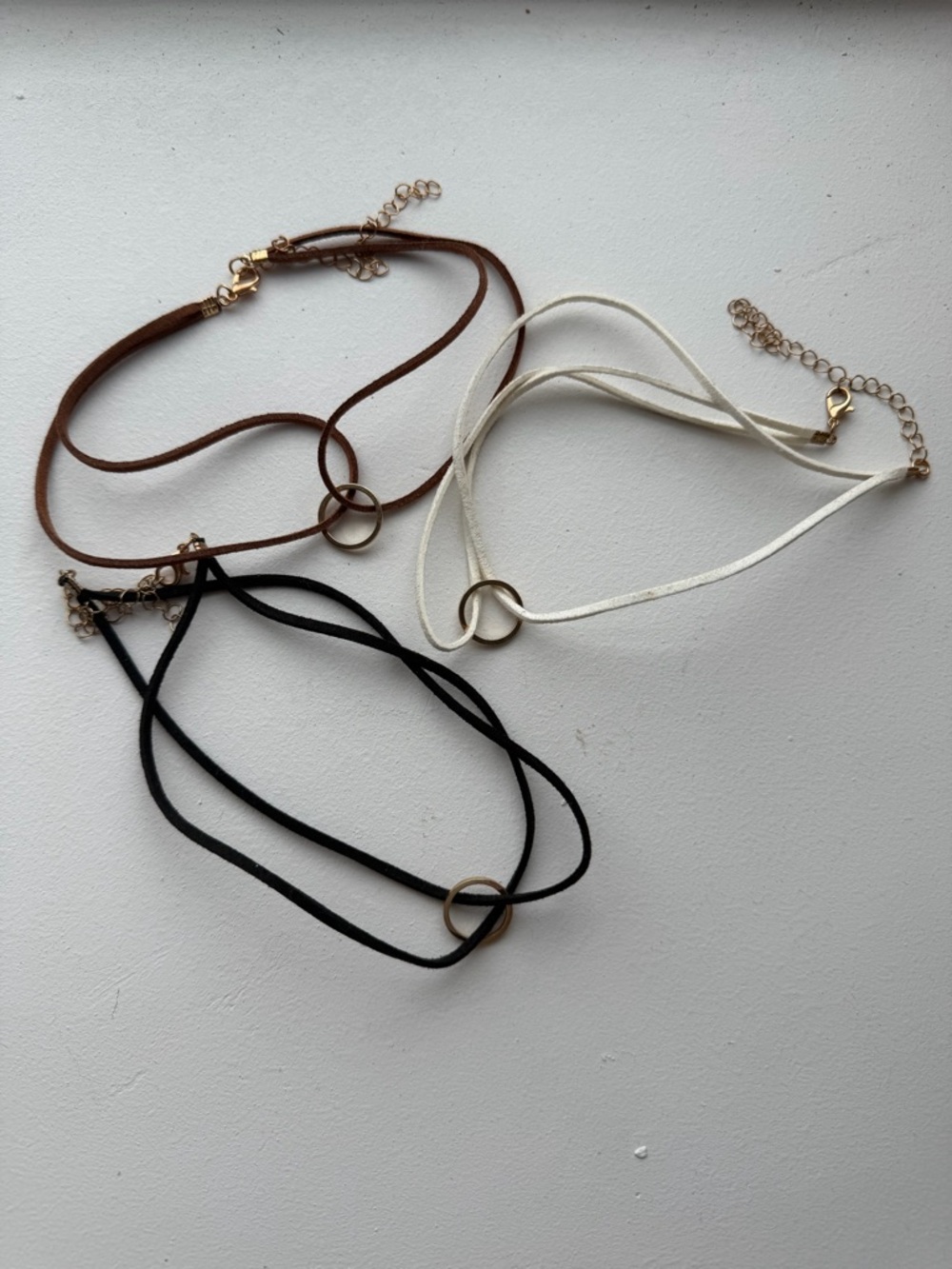 Minimal Ring Accent Choker Necklaces - Black, Brown, White